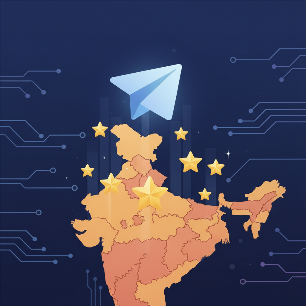 A conceptual image representing Telegram channel growth in India, with premium member icons boosting a channel's visibility.