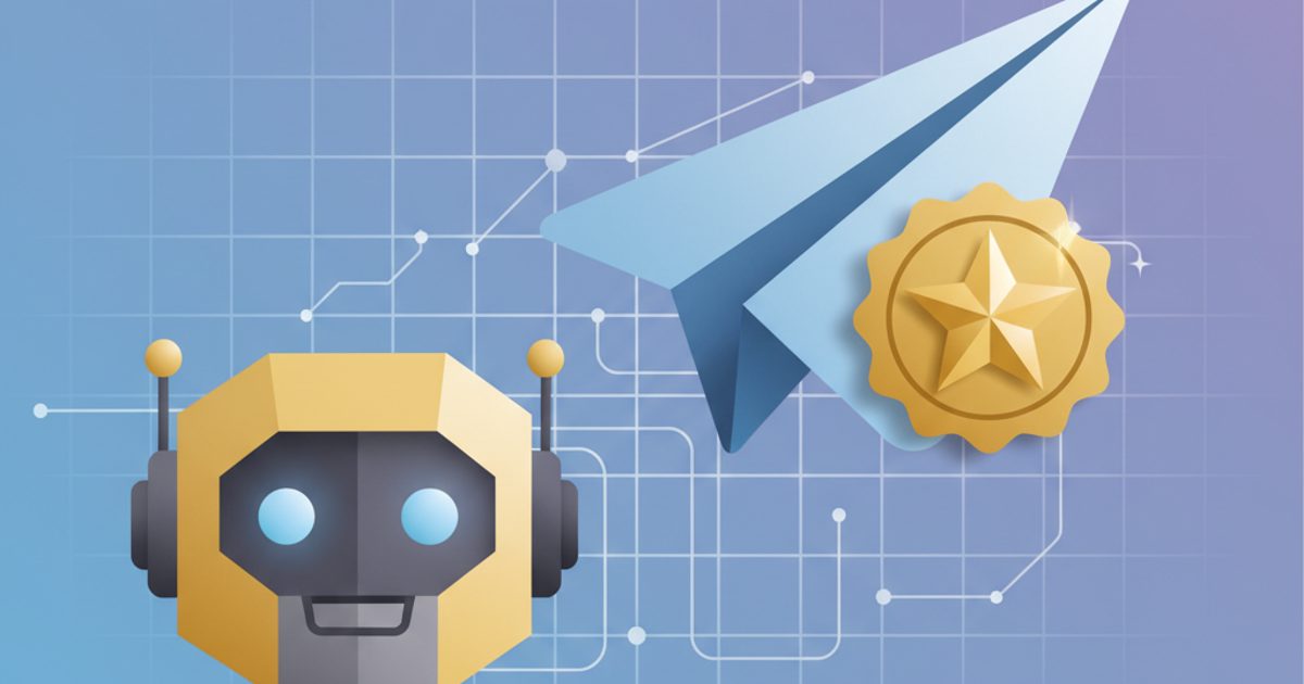An illustration showing a Telegram icon with a premium star flying toward a bot icon, symbolizing a premium user starting a bot.