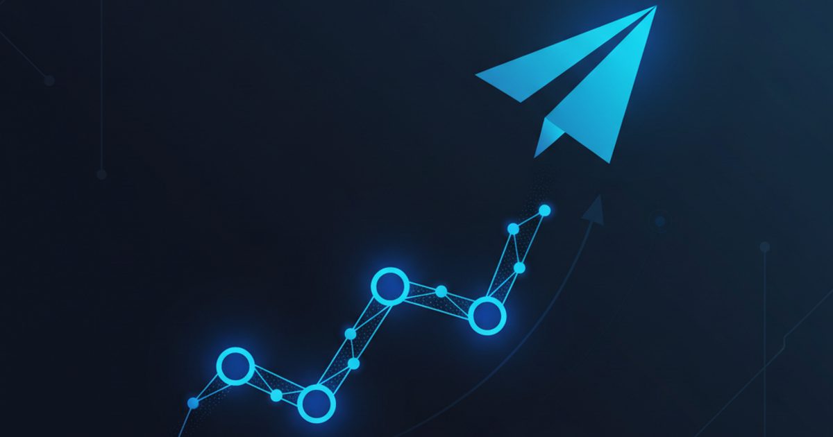 A chart showing the increasing price and value of Telegram Premium post views, represented by a glowing blue line.