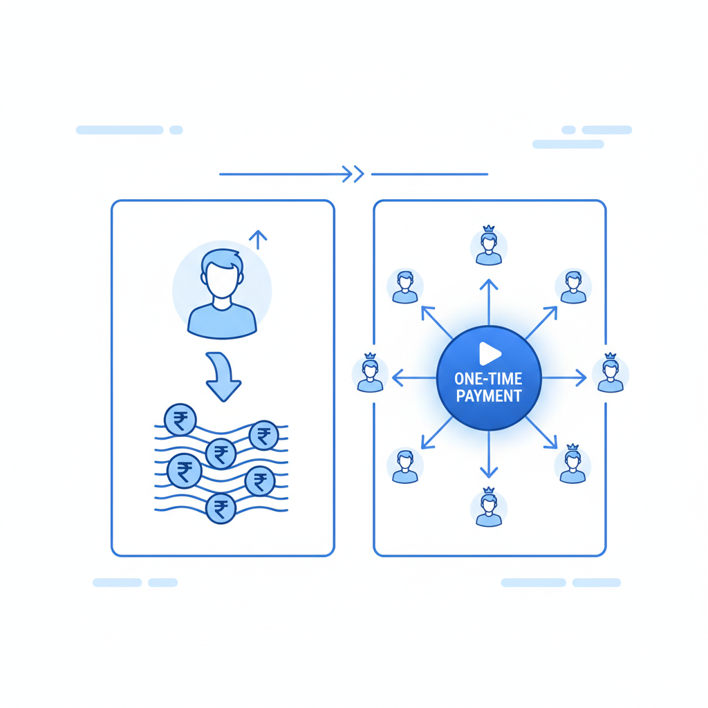 A chart comparing the recurring cost of a personal Telegram Premium subscription against the one-time investment in buying premium members for channel growth.