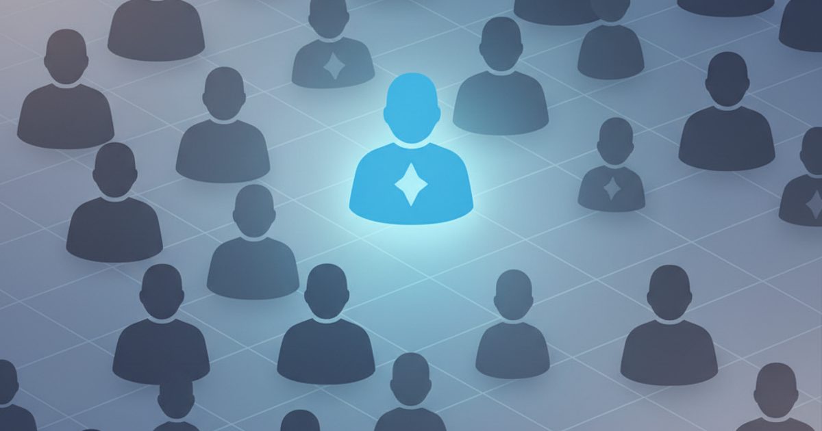 An abstract illustration showing a single glowing blue person icon representing a Telegram Premium member standing out from a crowd of plain grey icons.