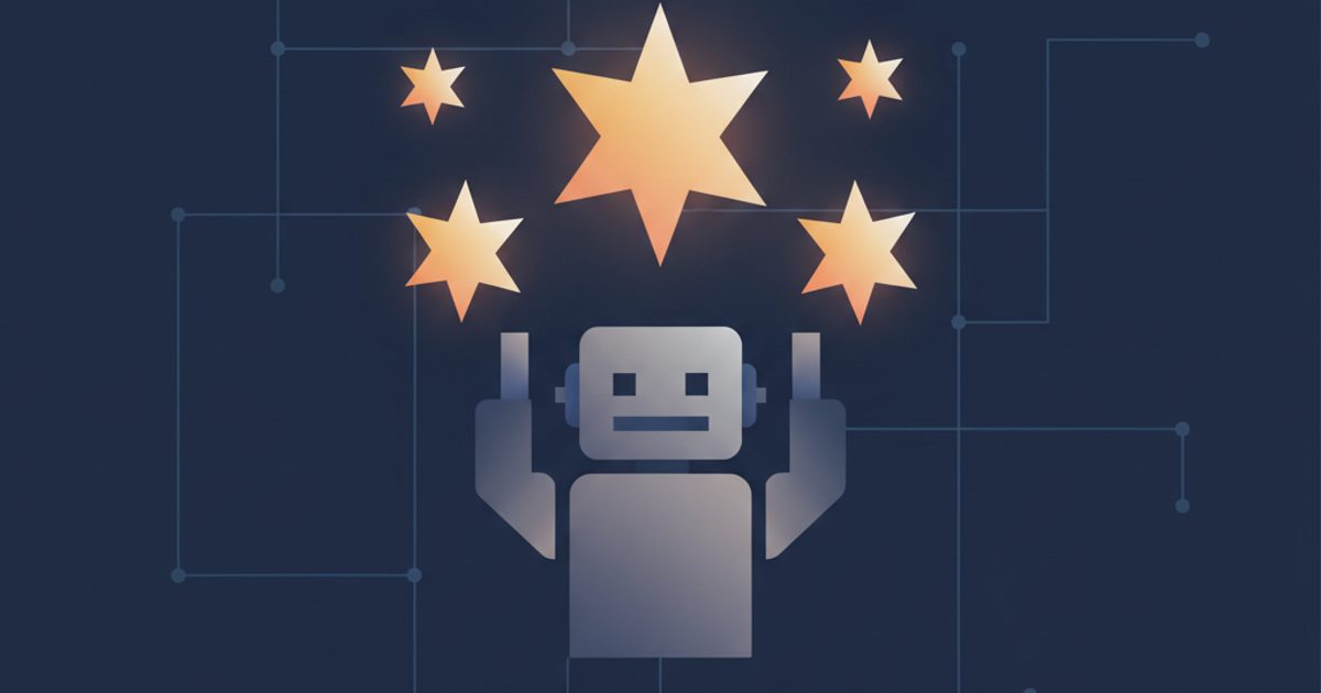 An abstract image showing a robot icon being elevated by several glowing stars against a dark blue digital background, symbolizing the.